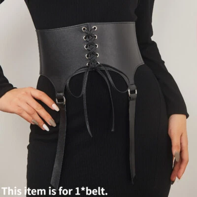 Damen Breiter Hüftgurt Schnürer Korsett Bandage Kunstleder Bund Vintage - Bild 1 von 4