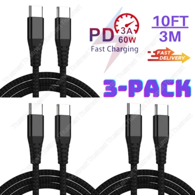 Paquete de 3 cables USB-C a USB-C de 60 W cargador rápido tipo C cable PD para iPhone 15 Samsung Foto 1 de 4