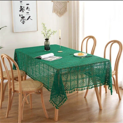 Green Vintage Cotton Crochet Lace Tablecloth Dining Table Cover Wedding Party - Image 1 of 4