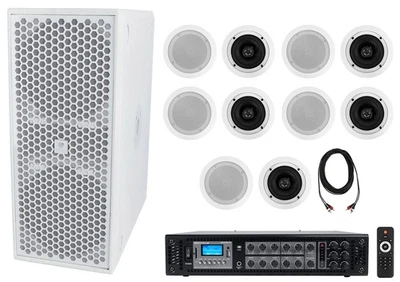 Rockville 6-Zone 70v Commercial Amplifier+(10) 5.25" White Ceiling Speakers+Sub - Image 1 of 4