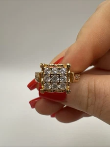 14ct ROLLED Gold Bonded Ring Size O UK 585RG Geometric Style Natural Zircon Gift - Picture 1 of 10
