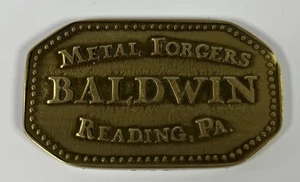 SOLID BRASS 1 1/2" X 2 1/2" BALDWIN METAL FORGERS MFG. PLATE Vintage - Picture 1 of 2