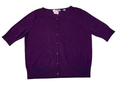 Kate Hill Rayon/Nylon Deep Purple Cardigan Sweater w/ Buttons Size Large EUC - Image 1 of 4