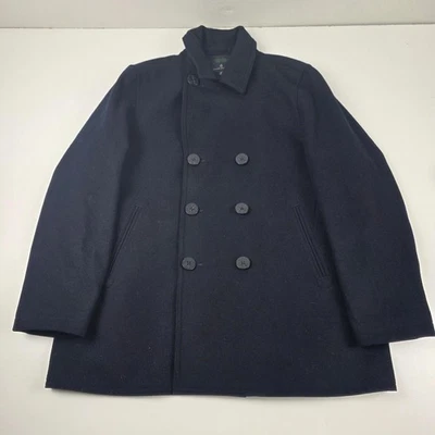 Brooks Brothers Pea Coat Mens 2XL Navy Wool Blend Double Breasted Plaid Lined - Image 1 of 4