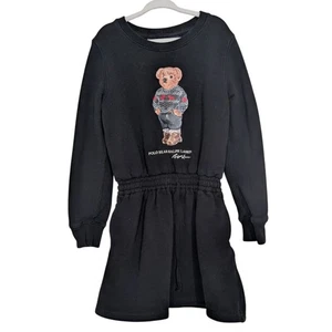 Polo Ralph Lauren Fleece Dress Girls Size 6 Black Christmas Polo Bear Knit - Picture 1 of 11