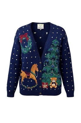 Cárdigan para mujer Marisa Christina Navidad 1994 XL azul marino cuello en V vacaciones de colección Foto 1 de 4