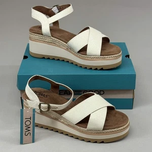 TOM'S Noelani Platform Wedge Sandals Women's Sz 7.5 EU38 Natural/Gold 10022418 - Picture 1 of 12