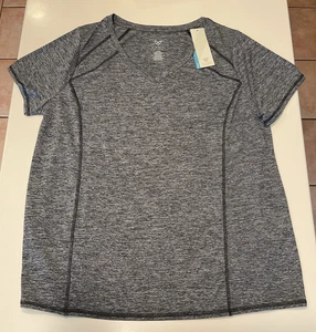 NWT Livi Active Wicking Women’s Sz Large (14/16) Grey Heathered V-Neck Top - Picture 1 of 5