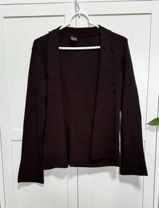 Cárdigan EILEEN FISHER Talla Pequeña Flecos Marrón Frente Abierto Suéter 100% Lana - Imagen 1 de 8