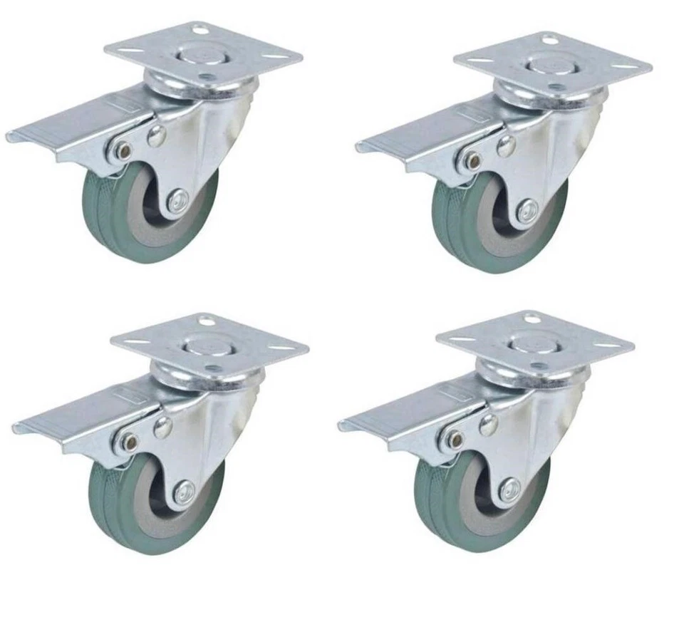 Set 4 Ruota Gomma Ricambio Rotella Carrello Mobili Staffa Girevole Con Freno sus - Immagine 1 di 1
