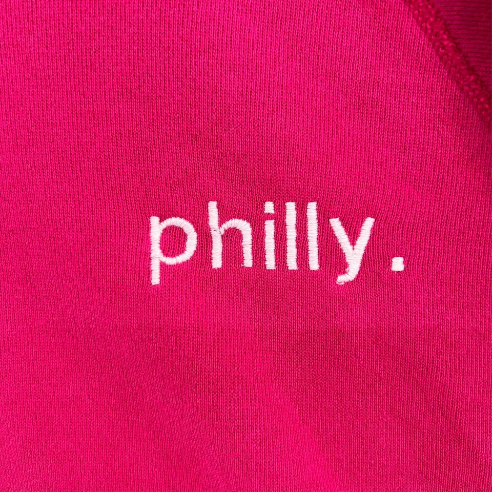 Sudadera Rosa Vintage Años 90 PHILLY Logo HANES HER WAY Hecha en EE. UU. Para Mujer 2X Foto 1 de 4