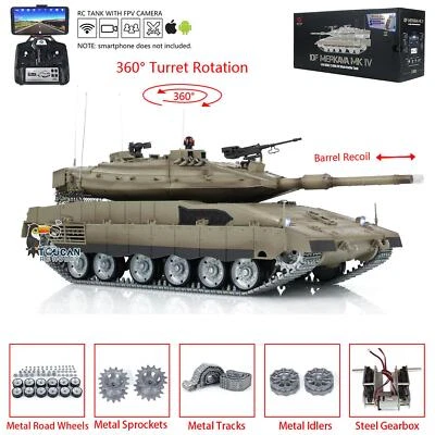Henglong 1/16 Merkava IDF MK IV RC Tank BB IR Metal Road Wheels FPV 360° Turret - Image 1 of 4