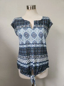 Lucky Brand Womens XS Boho Hippie Sleeveless Tie Waist Blue Pattern - Picture 1 of 5
