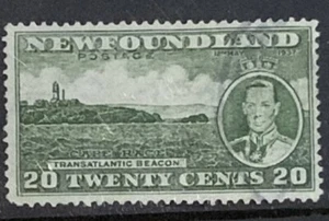 TERWFOUNDLAND 1937 CORONACIÓN 20 centavos perfecto 13.5 SG264e GATO USADO FINO £23 - Imagen 1 de 1