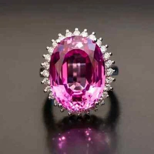 9.90 Ct Oval cut Natural Pink Sapphire Diamond Wedding Ring 14K Real White Gold - Picture 1 of 7