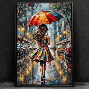 LEINWAND BILD ER XXL ABSTRAKT BANKSY UMBRELLA GIRL GRAFFITI BUNT WAND POSTER - Bild 1 von 8