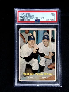 YANKEES POWER HITTERS MICKEY MANTLE YOGI BERRA 1957 TOPPS #407 PSA 3 EN MUY BUEN ESTADO BÉISBOL - Imagen 1 de 2