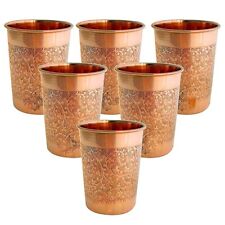 Pure Copper Handmade Embroidered Glasses Etching Design Copper Glass Set of 6