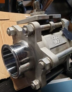 3" Sanitary 316 Stainless Steel Ball Valve, Polished Tri-Clamp Ends - Picture 1 of 15
