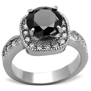 Black solitaire ring jet pretty dress cubic zirconia stainless steel 1322 - Picture 1 of 4
