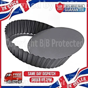 DEEP NON STICK FLAN DISH QUICHE CAKE BAKING TIN TART SPONGE FLUTED LOOSE BASE - Picture 1 of 4