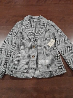 Chaqueta de Lana St. John's Bay, Para Mujer M, Marrón Blanco, Tweed, Blazer Dos Botones Foto 1 de 4