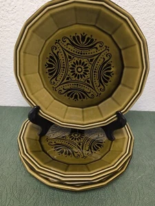 RARE Set of 4 VTG Laughlin Bravado Dark Green Dover Ironstone 10" Dinner Plates - Picture 1 of 13