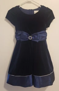 EUC! Girls SZ 10 RARE EDITIONS Dark Blue Velvet Dress w/Cubic Zirconia Bow - Picture 1 of 6