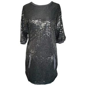 Love Label Black Sequin Tunic Dress UK 12 | Party Evening Pockets Glam Sparkle - Picture 1 of 7