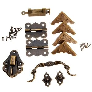 Stylish Wood Box Lock Latch Hasp Handles Hinges Corner Protectors Hardware Kit - Picture 1 of 7