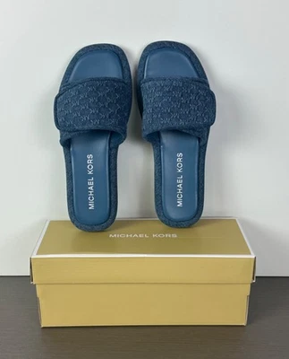 Sandalias planas Michael Kors para mujer Suki Union Wash azules 8M nuevas con caja Foto 1 de 4