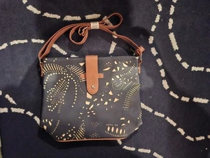 Mittelgroße Schultertasche, Dunkelblau mit Muster, Neu, Ungebraucht - Bild 1 von 4