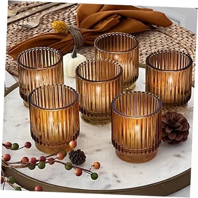  Vintage Glass Tealight & Votive Candle Holders (Set of 6) – One Size Amber - Image 1 of 4
