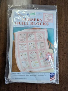 JDNA Stamped Nursery Quilt Blocks w/12 pcs 9"x 9" SUE SUNBONNET x Hand Embr, NEW - Picture 1 of 3
