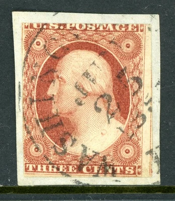USA 1851 Washington 3¢ Orange Brown Imperf Scott #10 VFU O648 - Image 1 of 4