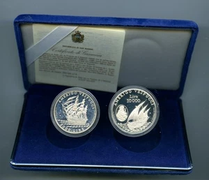 SAN MARINO 1995 COPPIA £.5.000+ £.10.000 ARGENTO AMERIGO VESPUCCI - Foto 1 di 4