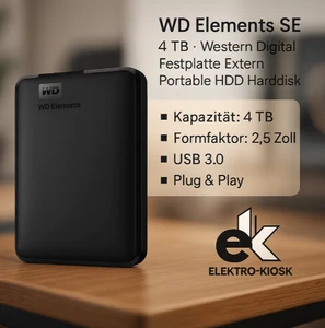 Disque dur externe portable WD Elements SE 4 To Western Digital HDD - Photo 1/10