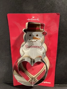 Hallmark Snowman & Heart Cookie Cutters, NEW, W/ Christmas Sugar Cookie Recipe - Picture 1 of 5