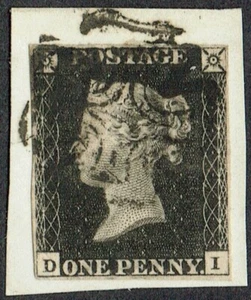 1840 1d Nero Pl 4 DI 4m Legato a Piccolo Pezzo MANCHESTER FISHTAIL Fine Cat. £900 - Foto 1 di 1
