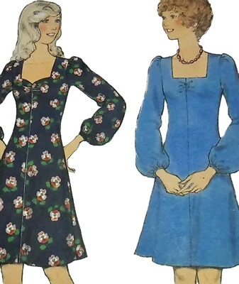 1970s Square Neck Lantern Sleeve Skater Dress Sewing Pattern Style 4777 - Image 1 of 3