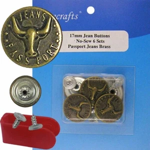 17 mm No-Sew Brass Replacement Jean Tack Buttons (BSA8_6) 6 CT. w/Tool - Picture 1 of 3
