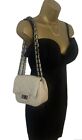 Leather Quilted Beige Cream Gunmetal Double Chain Strap Cros Body FlapBag S Used