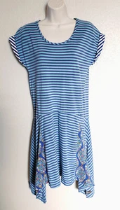 Matilda Jane Walkabout Dress Sz S Small Blue Striped Floral Handkerchief Hem S/S - Picture 1 of 8