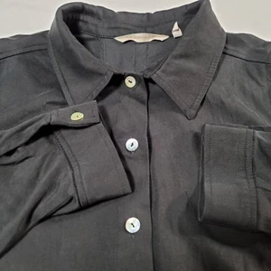 Camicia nera con bottoni Soft Surroundings taglia small tasca tencel manica arrotolata - Foto 1 di 18