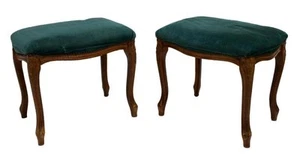 Antique Stools, Foot, Green Upholstered, Louis XV Style, Charming, 1900's!! - Picture 1 of 4