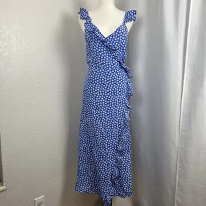 Madewell Dress Womens 2 Blue Ruffled Wrap Maxi in Mini Daisy Boho Lightweight - Picture 1 of 18