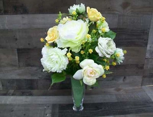 Spring Rose Peony Carnation Green & Yellow Cemetery Cone Floral Arrangement - Picture 1 of 2