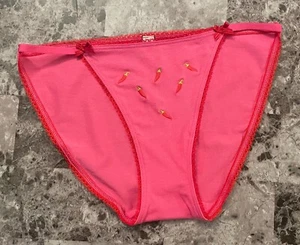 NWT VICTORIA'S SECRET PINK EMBROIDERED RED CHILI PEPPER STRING BIKINI PANTIES - Picture 1 of 3