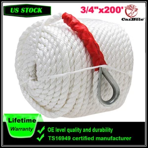 Three Strand 3/4"x200' Twisted Nylon Anchor Rope Marine Boat Dock Mooring Line - Picture 1 of 9