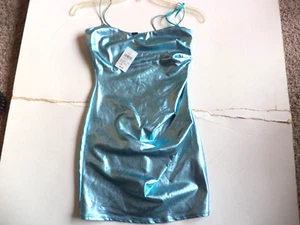Windsor Aqua Satin Dress Spaghetti Straps Sz S NWT - Picture 1 of 3